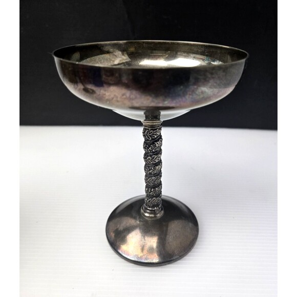 2 Vintage Roma S.L. Champagne Goblets Spain Twisted Grapevine Stem Silver Plate - Picture 9 of 14